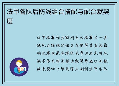 法甲各队后防线组合搭配与配合默契度