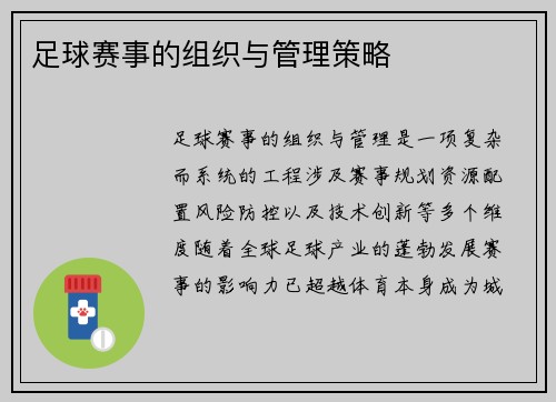 足球赛事的组织与管理策略